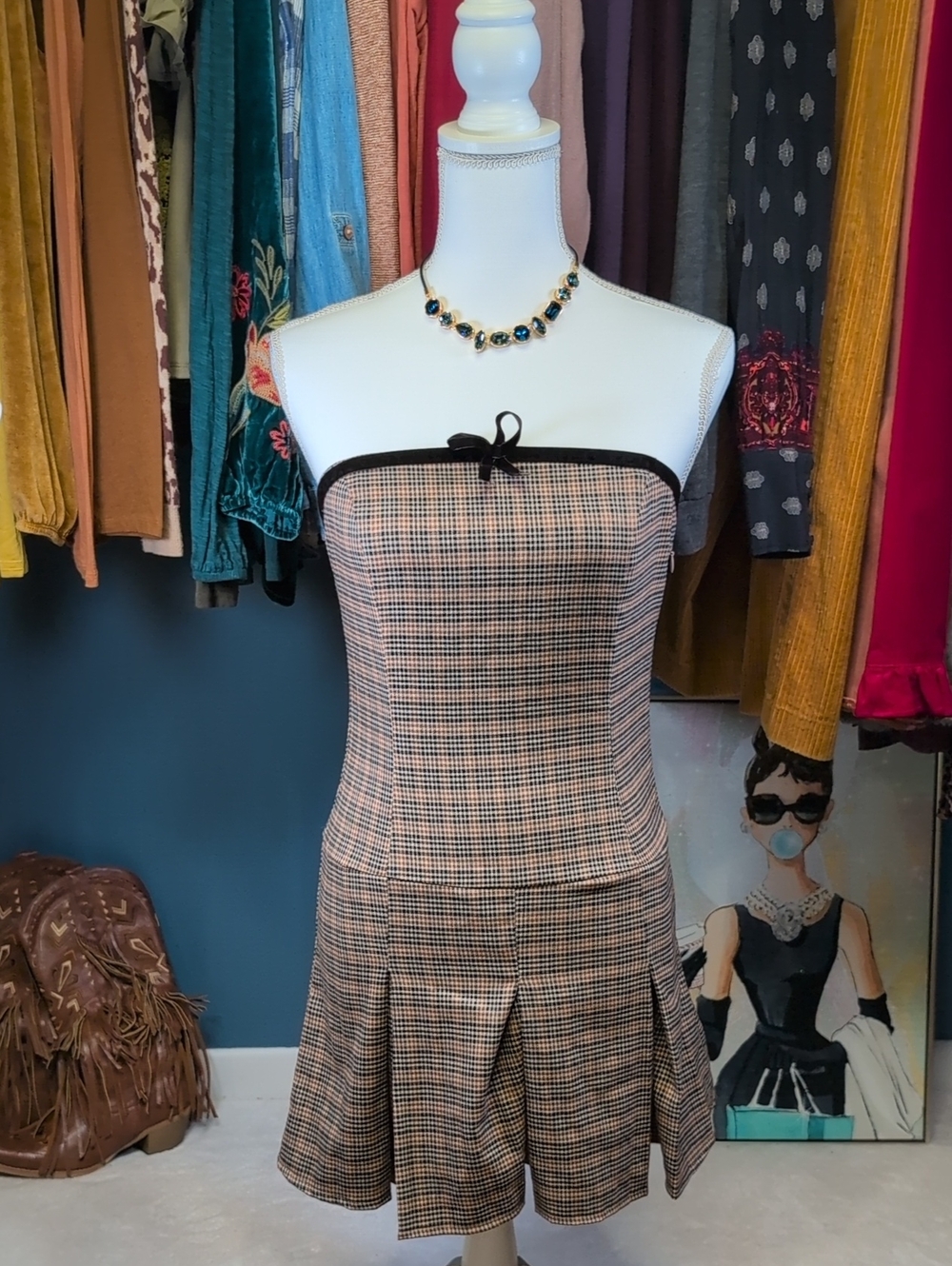 Motel Rocks Brown Plaid A-Line Midi Skirt